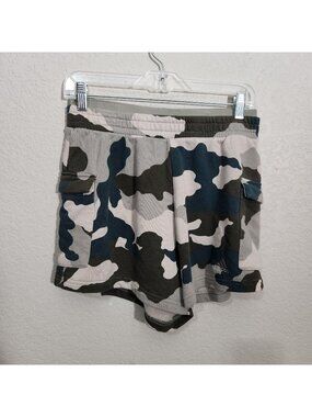 Adidas Camo Print Womens Cargo Shorts Medium Green/Gray Cotton Blend